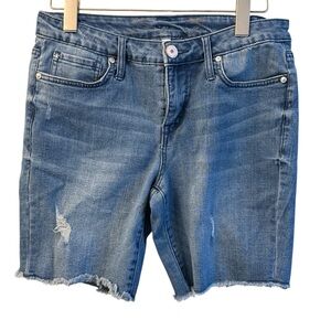 Seven7 Blue Frayed Hem Jean Shorts